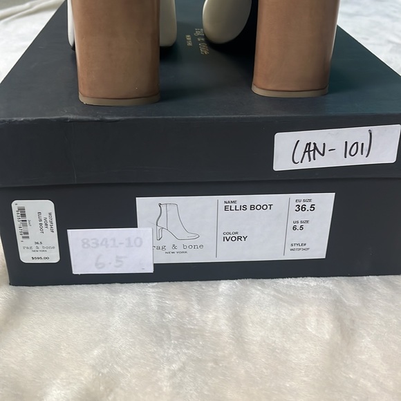 NIB: RAG & BONE Leather Ellis Boot/Booties in Ivory White, Size 6.5 (36.5 EU) - Picture 9 of 15